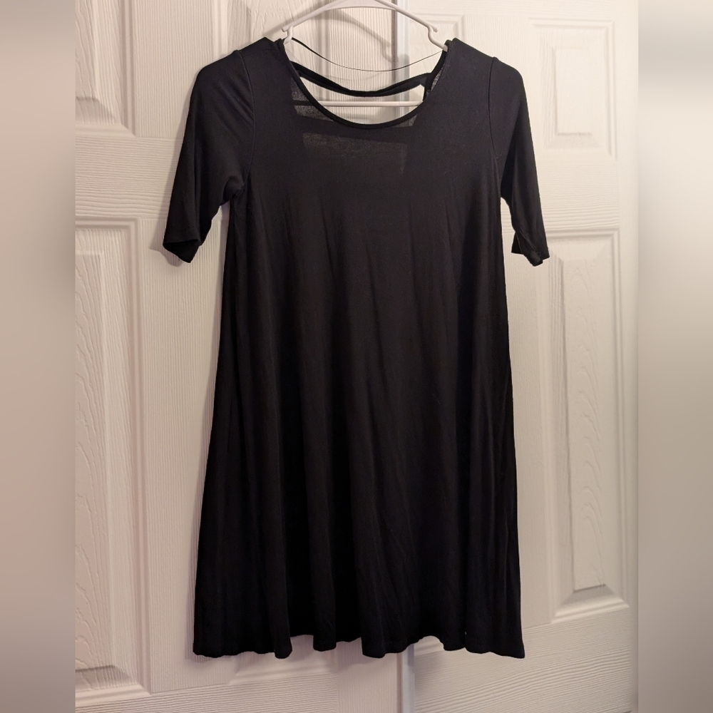 Soprano Black Casual A-Line Mini Dress Crew Neck Short Sleeve